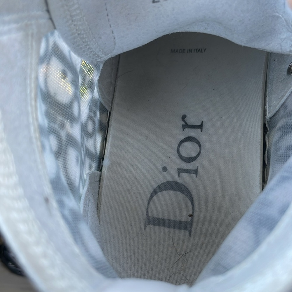Dior White and Blue High-Top Sneakers with Monogram Pattern - Picture 3 of 10